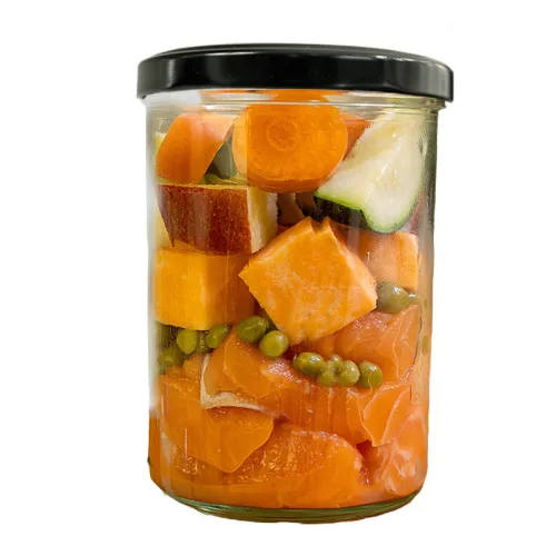 Főtt menü friss lazac édesburgonyával, borsóval és cukkinivel 400g / Fidelis
