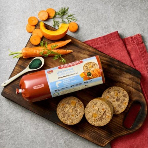 Lazac marhahússal, sárgarépával, sütőtökkel és spirulinával 800gr / MEATLOVE - BARF hús kutyáknak