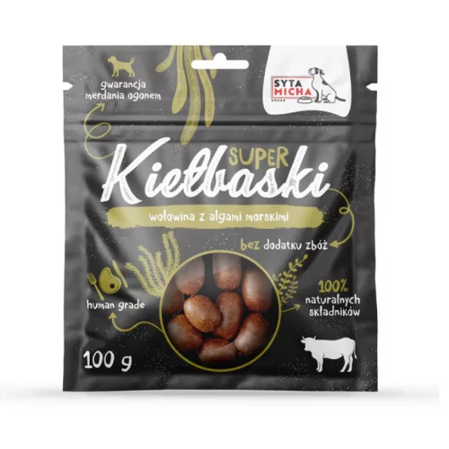 Szuper kolbászkák kutyáknak marhahússal és tengeri algákkal 100g / Syta Micha