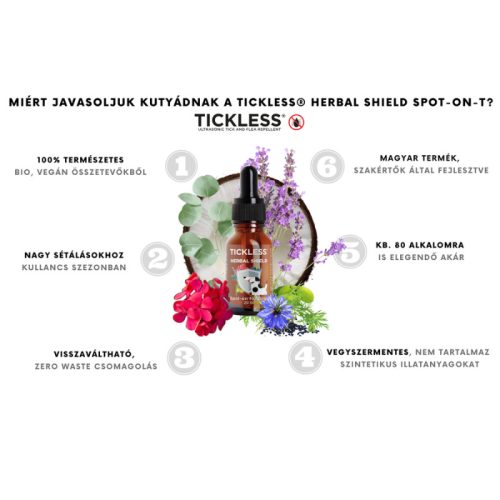Tickless® Herbal Shield Spot-on - 100% természetes illóolaj keverék kutyáknak, 20ml